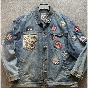 90's Y2K Vintage Denim Jacket First team baseball Club Adult 2XL With Patches